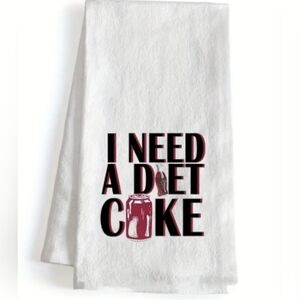 Kitchen Towel, White with 'I Need a Diet Coke' Print, Funny Cute Gift